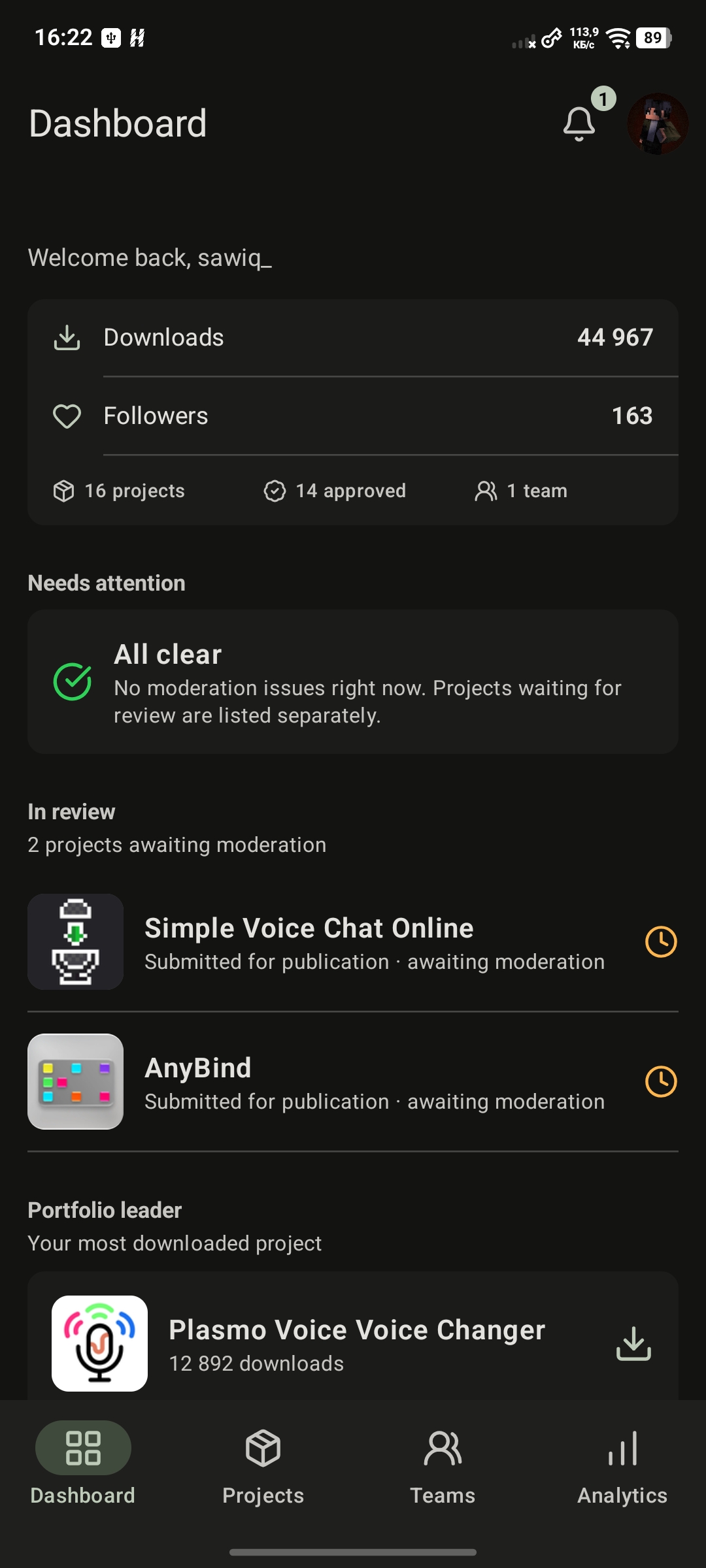 Ryntra dashboard on Android