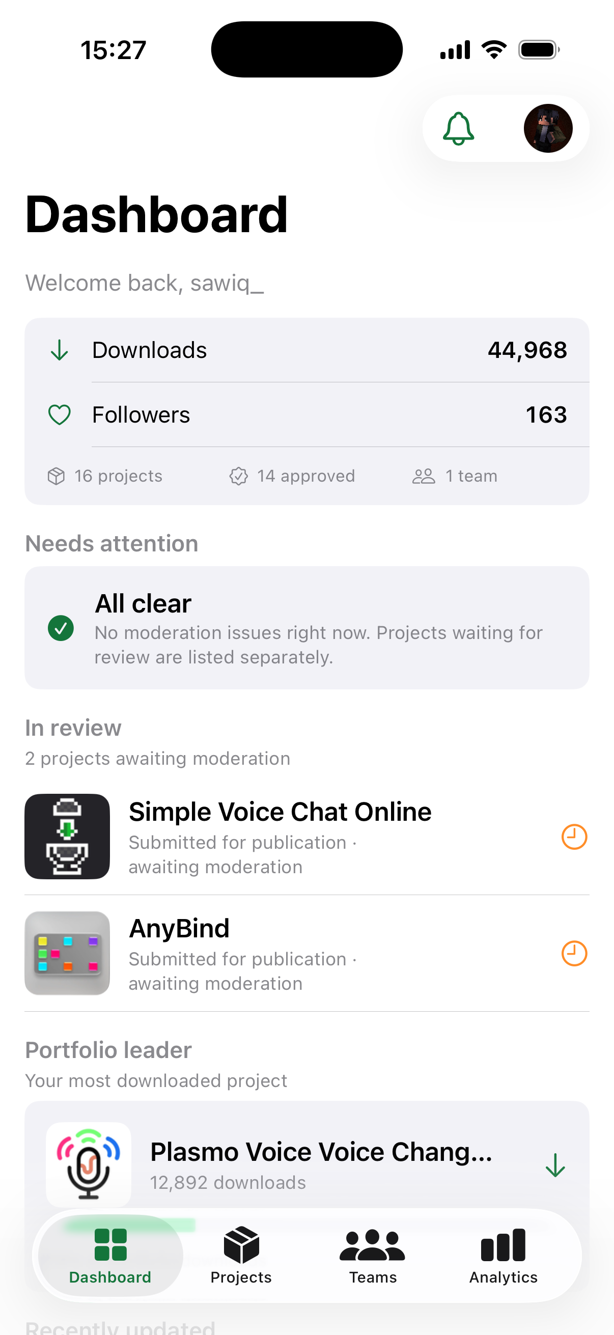 Ryntra dashboard on iOS